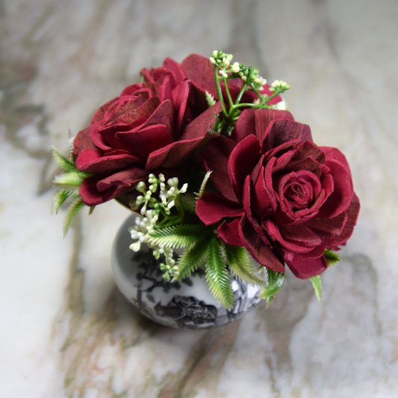 Vintage porcelain Royal Chelsea farm scene upcycled creamer w/Sola wood flowers - Picture 2 of 6